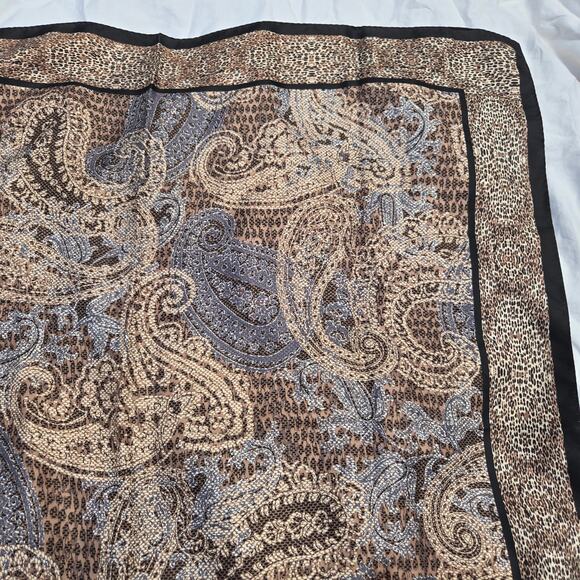 Adrienne Landau Studio Silk Scarf Brown Black Animal Print Hand Rolled Edge - Picture 4 of 9